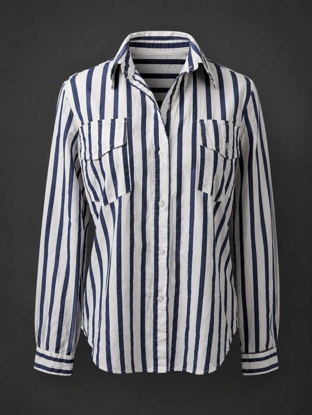 Striped Button-Down Shirt in White and Navy